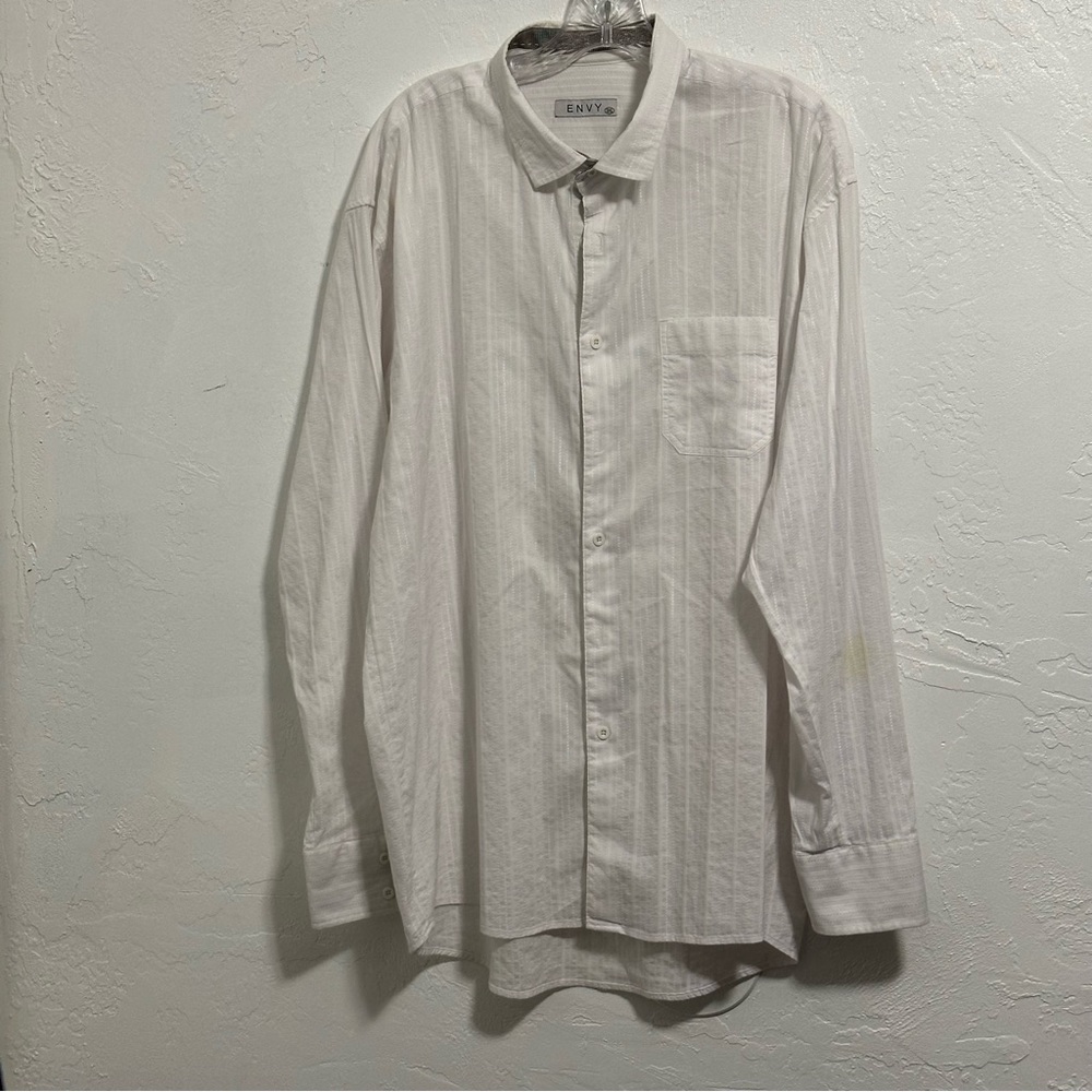 Envy White Brown Checkered Accents Casual Button Down Dress Shirt Men’s Size 3XL